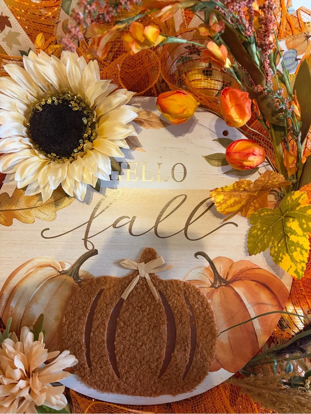Handmade Autumn Wreath - Hello Fall Door Decor